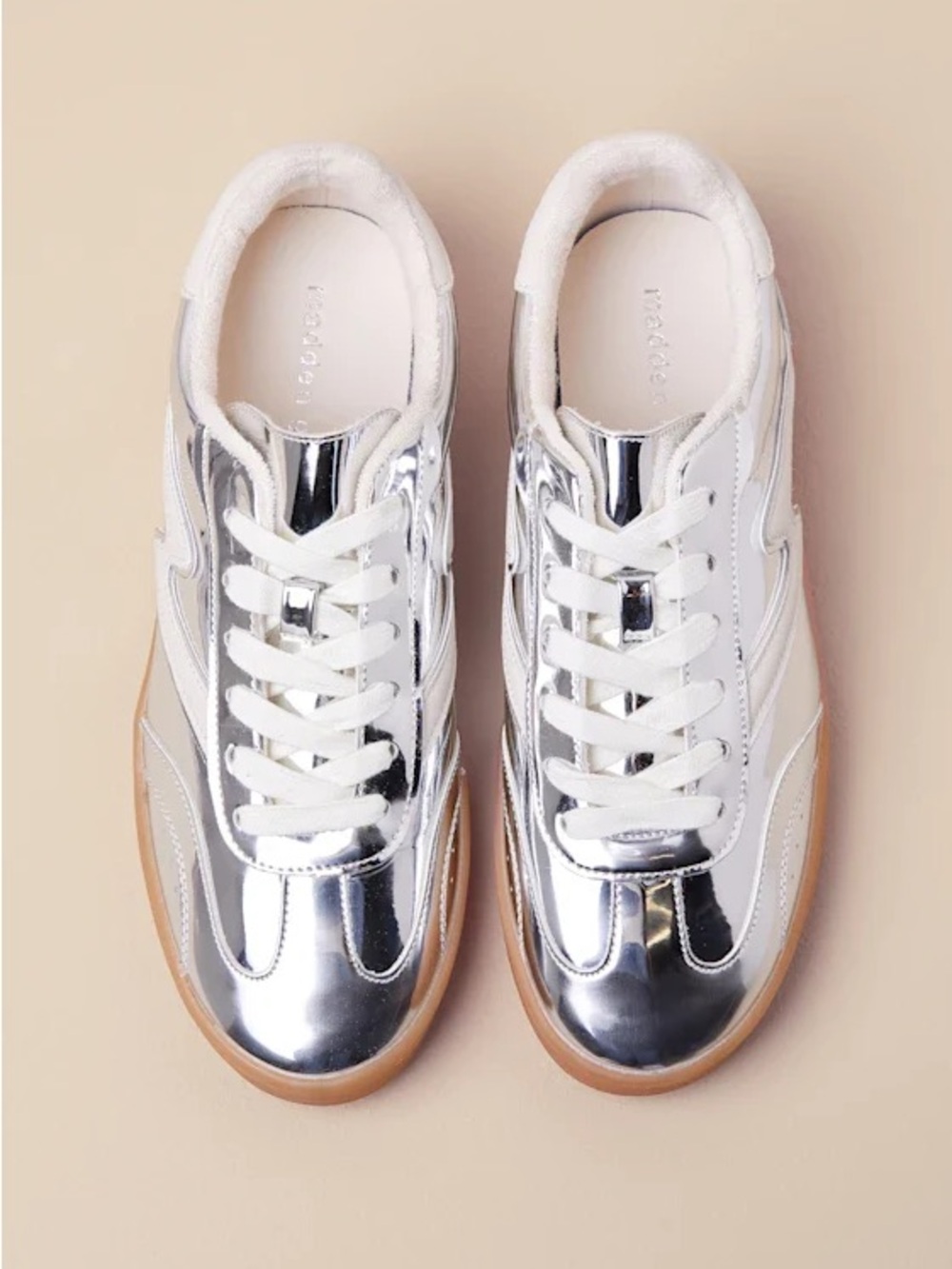Madden Girl Silver Metallic Lace-Up Sneakers with Gum Sole